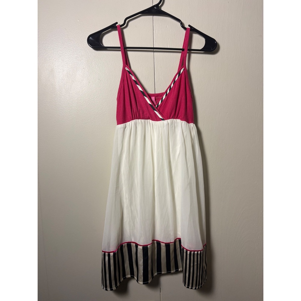 Fashion Spy Pink White‎ Striped Empire Waist Mini Dress S Y2K Mcbling Babydoll